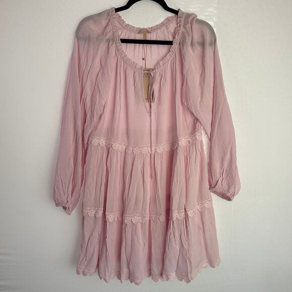 NWT Eberjey Pink Small Summer of Love Sofia Mini V-Neck Lace Scalloped Hem Dress - Picture 4 of 13